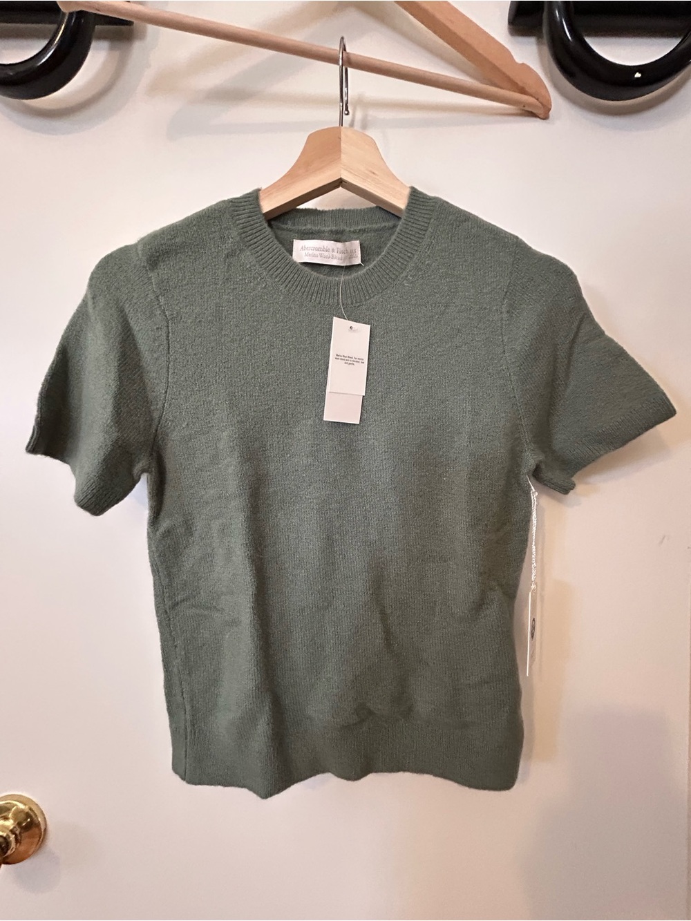 A&F Short Sleeve merino wool blend Sweater in Sage Green